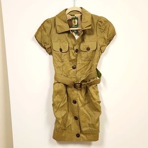 Olive Green Vintage Style Collared Button-down Dress with Belt, Sz S